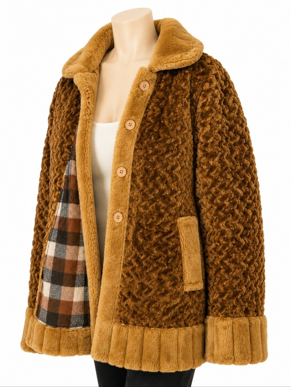 Pai  Qain 90s Grunge Plush Lined Teddy Jacket Coat Medium Women Art Wear Whimsy